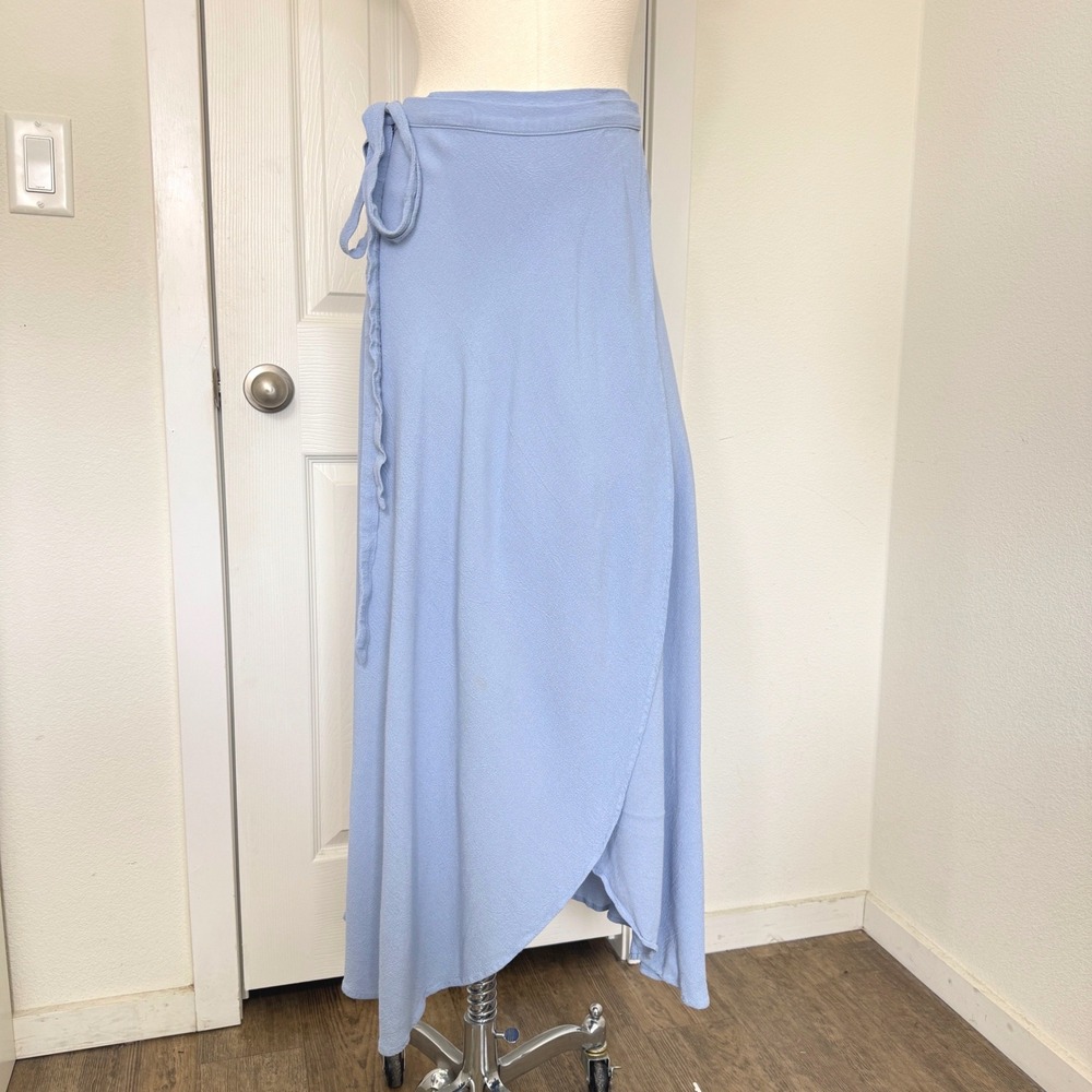 Reformation Women Light Blue Viscose Wrap Maxi Skirt Size S Small Made in USA